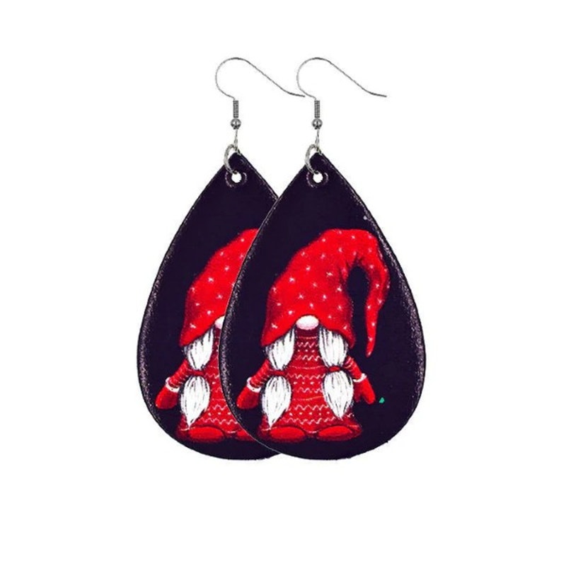 Gnome With Pigtails Christmas Vegan Leather Teardrop Earrings